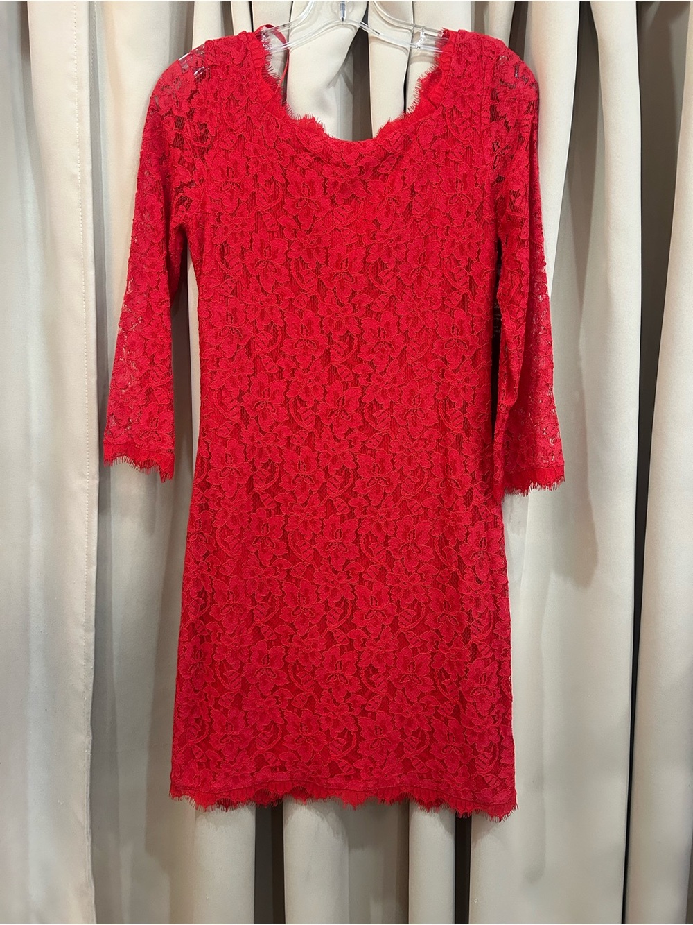 Diane Von Furstenberg Red Floral Lace Mini Dress